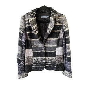 LULU H Blazer Jacket Womens Size XL Gray Career Office Jacquard Black Gray Knit